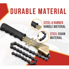 Mytee Products 15" Heavy-Duty Oil Filter Chain Wrench for 4" Diameter Filters – Rivet Locking Mechanism & Ideal for Chain Oil Filter Remover & General Maintenance Tasks