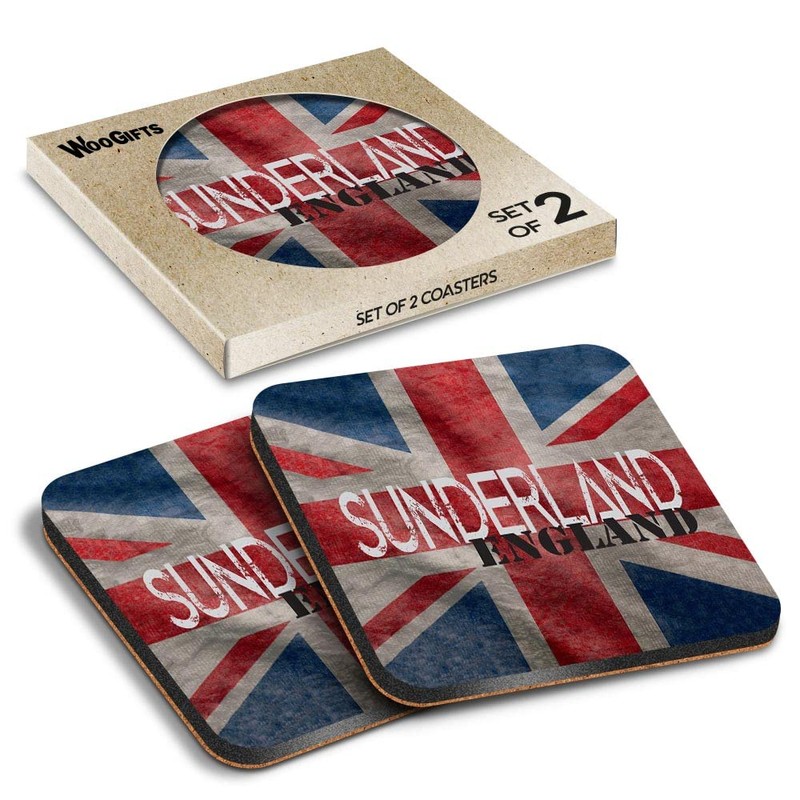 2 x Square Coasters - Sunderland England Flag Circle Cork