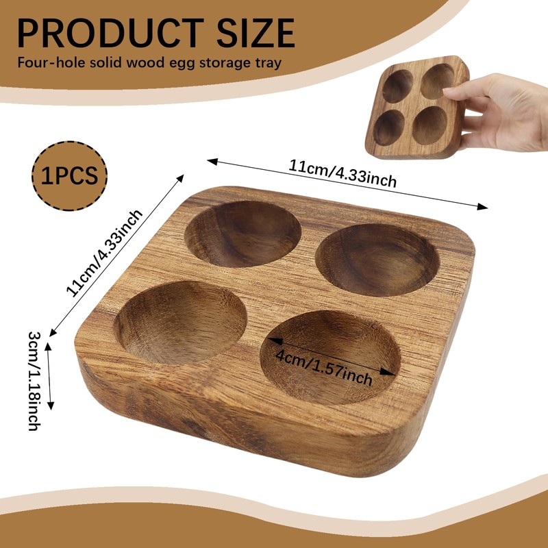 4 Slots Wooden Egg Tray, Egg Holder for Kitchen Refrigerator