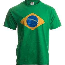 BRAZIL NATIONAL FLAG Adult Unisex T-shirt / Bandeira do Brasil, Brazilian,Green,Large