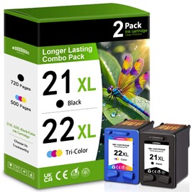 21XL/22XL Ink Cartridges Combo Pack (2-Pack, Black/Tri-Color) Compatible 21 22 21XL 22XL Ink Cartridges Replacement for OfficeJet 4315 J3680 DeskJet F2210 F4180 F380 F300 F4140 D1455 3940 PSC 1410