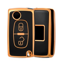 OFF WE GO Car Key Case TPU Key Cover for Peugeot 207 307 308 407 408 3008 5008 Citroen C2 C3 C4 C5 C6 C8 Car Key Box Women Men Key Case Black Gold, black gold