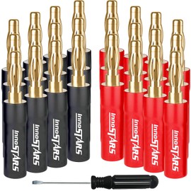 InnoStars Banana Plug Connectors with PVC Sleeve, Bullet Pin Closed Screw, 24K Gold Plated, 12 Pairs, 24 Pieces