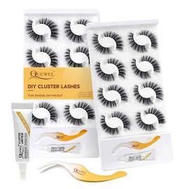 QUEWEL Lash Clusters Kit 8 Pairs Eyelash Clusters Natural Look, DIY Eyelashes Extension Kit with Cluster Lashes Applicator and Eyelash Cluster Glue, DIY Lash Extensions Kit Easy to Use at Home(QU35-C)