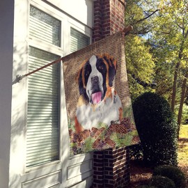 Caroline's Treasures SC9041CHF Saint Bernard Faux Burlap and Pine Cones House Flag Large Porch Sleeve Pole Decorative Outside Yard Banner Artwork Wall Hanging, Polyester, House Size, Multicolor