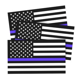 3PCS Reflective American US Flag Decal for Car, 5''×3'' Vinyl Thin Blue Line USA Patriotic Stripe Stickers, Car Trucks Decor for Window Bumper, Police, Law Enforcement Officers (Black/D)