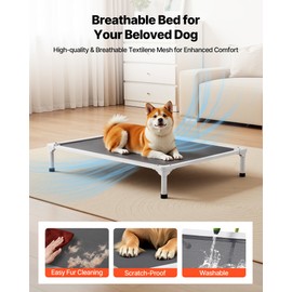 VEVOR Elevated Dog Bed for Large Dogs, Portable Raised Dog Cot with Aluminum Tube Metal Frame and Breathable Teslin Mesh, Indoor & Outdoor Pet Cooling Raised Hammock Bed, L, Gray