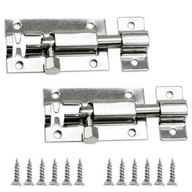 2 Pack Door Latch, Stainless Steel Sliding Bolt Latch Lock,Small Plate Latches for Securing Internal Doors for Bedrooms, Bathrooms, Cupboards and Storage Units, 2 Inch (Silver)
