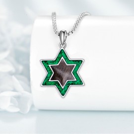 URONE Star of David Necklace Sterling Silver Turquoise Star of David Wooden Pendant Jewish Star Jewellery Religious Gifts for Women Men