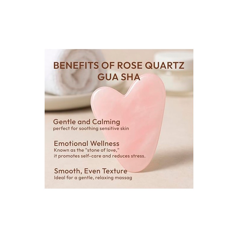 Herramienta facial Gua Sha de cuarzo rosa, cristal en forma