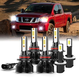 pfsynb Fits for Nissan Titan 2004-2015 High Low Beam Fog Lights Bulbs Combo Pack, 6000K White Plug-and-Play Super Bright Lights Bulbs, Pack of 6