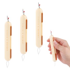 3pcs 2 in 1 Needle Threader Seam Ripper, Retractable Seam Remover Tool Thread Remover Needle Threaders for Hand Sewing Knitting Quilting Threading Disassembly Supplies (Yellow)