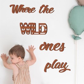 Where The Wild Ones Play Sign Wood Playroom Wall Decor Wooden Words Play Sign Wall Art Decoration Nursery Kids Room Decor Wood Wall Hanging Decor for Toddlers Room Classroom Daycare Decor