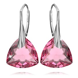 Earrings 925 Silver Hanging for Women Earrings Drop Earrings with Triangle Crystals Triangle Stone 12 Birthstone Jewellery for Her Earrings Girls Gift Mother's Day, Sterling Silver Glass, Crystal