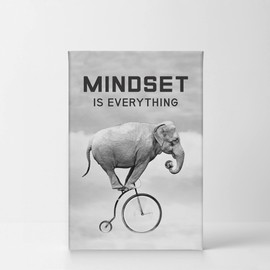 Smile Art Design Mindset is EverytingBlack and White Elephant Riding Circus Bike Motivational Wall Art Canvas Print Inspirational Entrepreneur Quote Office Living Room Decor Gift Ready to Hang 36x24