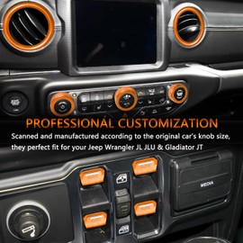 SENSHINE AC Knob Cover Vent Outlet Trim Ring for Jeep Wrangler JL JLU Accessories 2018-2023 Gladiator JT 2020-2023 Window Switch Button Cover Volume Radio Headlight Switch Knob Covers, 12 Pcs (Orange)