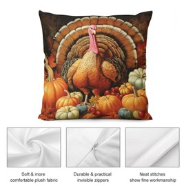 Joyidec Pack of 4 Fall Autumn Pumpkins Turkey Leaves Decorative Throw Pillow Covers 22 x 22 inches,Soft Square Case Pillow Cases Set