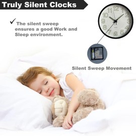 Aerfas Night Light Wall Clocks - 12 Inches Clock with Silent Non-Ticking Glowing Function - Big Solid Numbers Easy to Read Both Day and Night (Red)