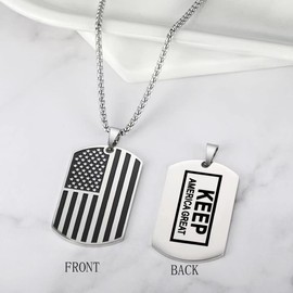 ADoor American Flag Shield Pendant Necklace for Boy Women Men 24" Chain