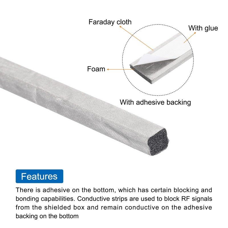 MECCANIXITY 2pcs RF Faraday Foam Gasket/Conductive Foam Strip, 39.4"x0.24"x0.24" (1mx6mmx6mm)