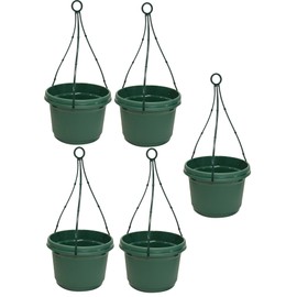 Austin Planter, Plastic Hanging Flower Pot, (9 inch, Hunter Green) 5 Pack
