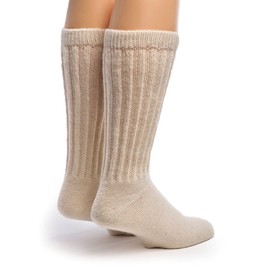 WARRIOR ALPACA SOCKS • Extra Wide • Loose Top Alpaca Socks • Unisex • Comfort Band • Crew (Medium, Terry Lined - Off-White (Dye-Free))
