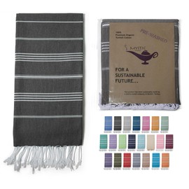 Mystic Imports Turkish Beach Towel 100% Organic Cotton Extra Large Oversized (39 x 71 Inches) Quick Dry Sand Free Light Weight Prewashed for Bath Beach Gym Yoga Travel Towel Blanket (Charcoal)