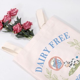 MEIKIUP Dairy Free Social Club Shopping Bag Tummy Ache Survivor Gift Lactose Intolerant Gift Vegan Lover Tote Bag (Dairy Free tb)