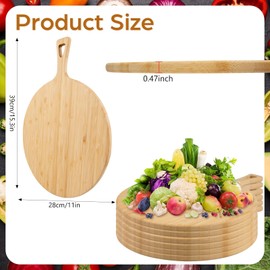 15.4 x 11.4 Inch 2 Pcs Large Round Cutting Board with Handle Bamboo Large Wood Cutting Board Wooden Cutting Serving Board for Kitchen Meat Bread Cheese Pizza Vegetables Wedding Housewarming Gift