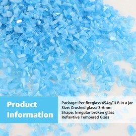 LePe Crushed Fire Glass,Broken Glass，Decorative for Resin Art, Fire Pits, Potted Plants, Garden and Indoor Use, 3-6mm Fire Pit Glass, 1 Pound in Jar(Jade Blue)