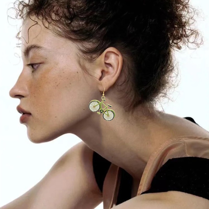 CWVHQ Bike Drop Earrings Unique Handmade Lightweight green Bicycle Dangle
