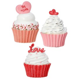 Regency 4.5" Valentine Day Cupcake Figure Set of 3 with Candy Heart Accents