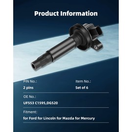 ECCPP Set of 6 Ignition Coils Pack for Ford Edge Flex Fusion for Mustang Taurus for Lincoln MKS MKT MKK for Mazda CX-9 Sable UF-553 UF-595 5C1652 E1053