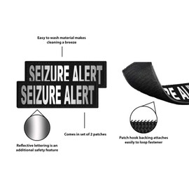 Dogline Seizure Alert Vest Patches – Removable Seizure Alert Patch 2-Pack with Reflective Printed Letters for Support Dog Vest Harness Collar or Leash Size B (1.5" x 4")