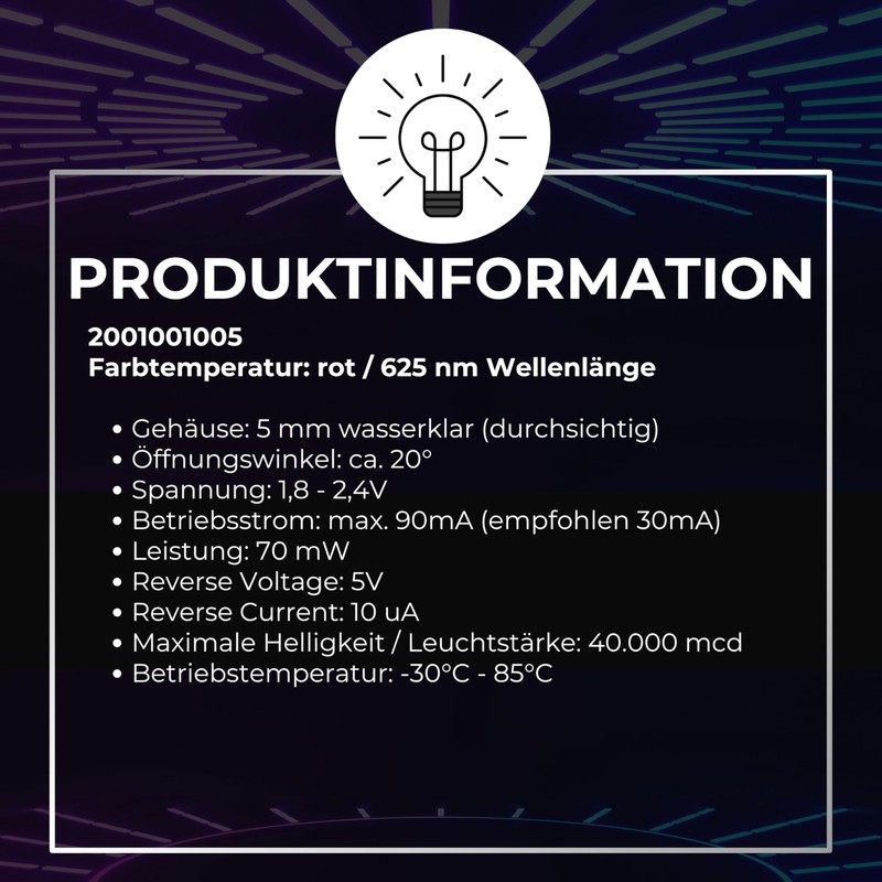 Lumetheus LED 5 mm Colour Red 40000 mcd 25 Pieces