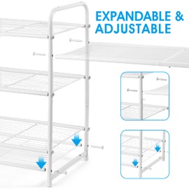 Simple Trending 3-Tier Stackable Shoe Rack, Expandable & Adjustable Shoe Shelf Storage Organizer, Wire Grid, White