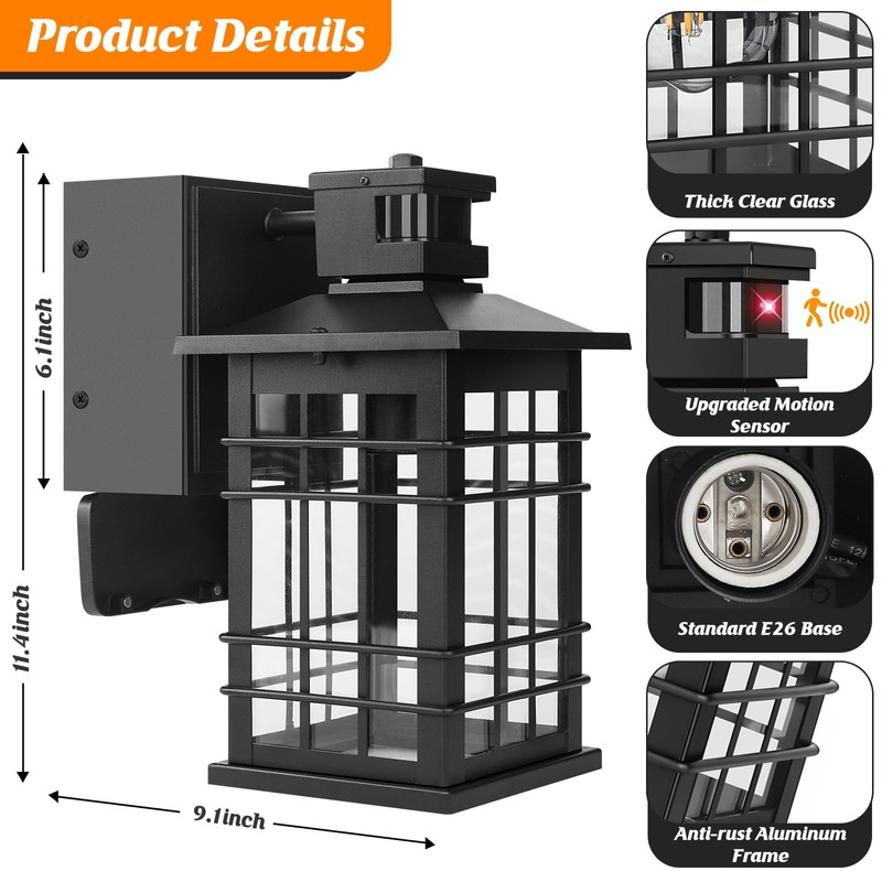Kondras Kondras Motion Sensor Porch Light with GFCI Outlets, 11.4'