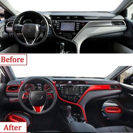 for Toyota Camry 2018-2020 Accessories Abs Full Set of Car Interiors Instrument Panel Center Console Moulding Trim Air Outlet Cover Wheel Accessories 10Pcs Red