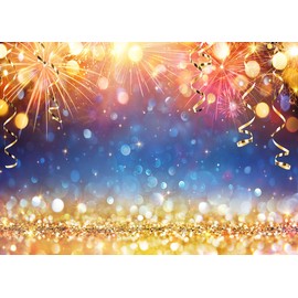 SJOLOON Gold Glitter Backdrop Blue Spots Photo Backdrop for Birthday Graduation Party Decoration Photoshoot 12769(7x5FT)
