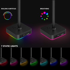 KAFRI KAFRI RGB Headphone Stand with USB A&C Charger Desk Gaming Headset Holder Hanger Rack with 3 USB Charging Port and 2 Outlet - Suitable for Gamer Desktop Table Game Earphone Accessories Boyfriend Gifts