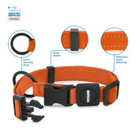 Best Pet Supplies Reflective Dog Collar with Adjustable Length, Heavy-Duty Buckle, and Strong Leash D-Ring, Training, Walking, Jogging Accessory for Small, Medium, and Large Breeds - Orange, S
