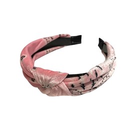 Bandana Print Soft Velveteen Fabric Fashion Headband w/ Top Knot (Pink)