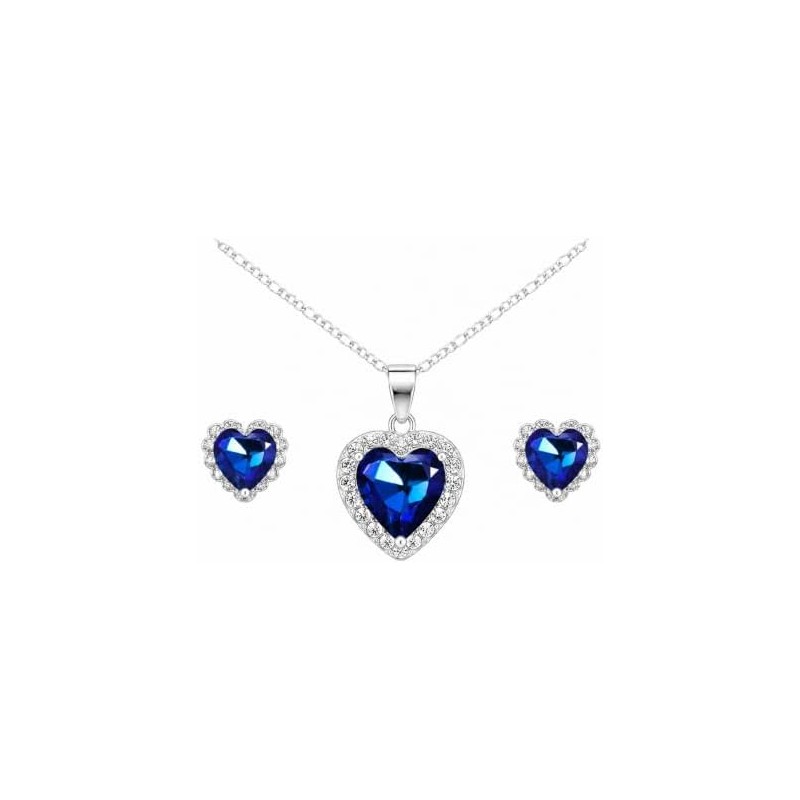 Conjunto de Collar, Dije y Aretes Plata 925 Corazón Azul