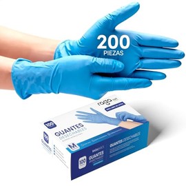 Raganet, 200 Guantes de Vinil Nitrilo Azul de Alta Calidad, Sin Látex, Sin Polvo, Ajuste Perfecto, Diseño Ambidiestro, Resistentes y Desechables, 2 Cajas con 100 Piezas Cada Una (Talla Mediana)