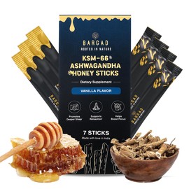 Bargad KSM-66 Ashwagandha Honey Sticks – Premium Organic Honey Infused with Adaptogenic Ashwagandha, Helps Promote Relaxation & Focus, Boosts Energy & Vitality, No Artificial Additives – 7 Count