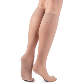 NOQ Women's Foot Massage Knee Socks Transparent Semi-Matte Pressure-free Knee Socks Massage Sole 20 Denier Active, Natural
