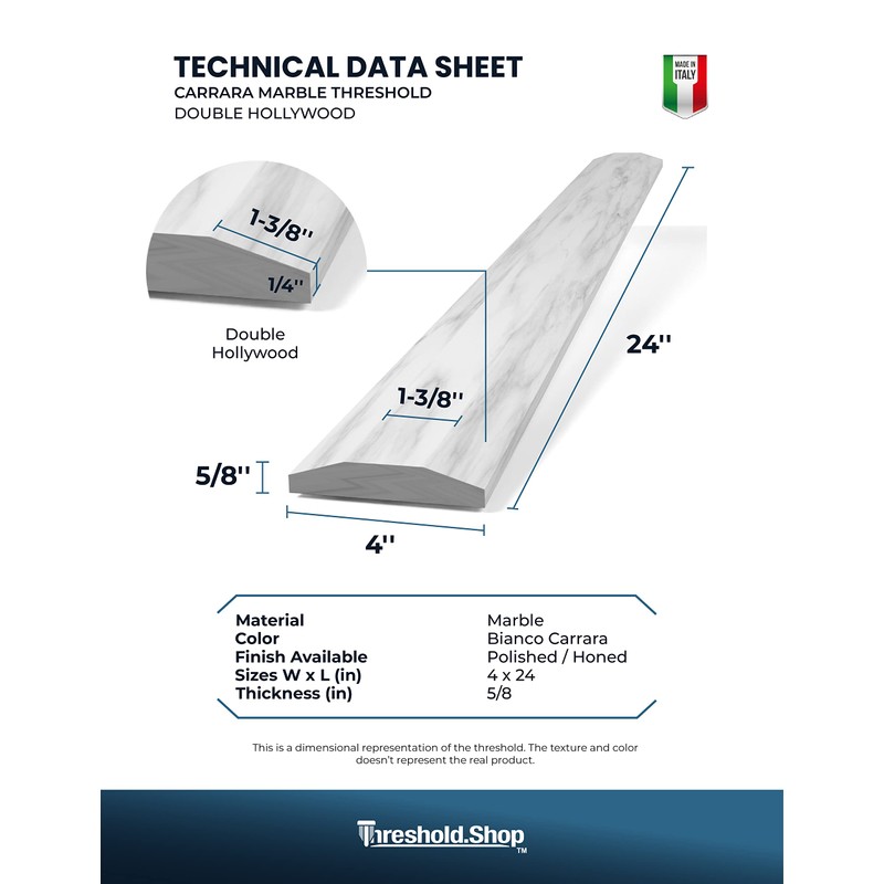 Threshold.Shop Double Hollywood Carrara Marble Threshold for Floor Transitions (Marble