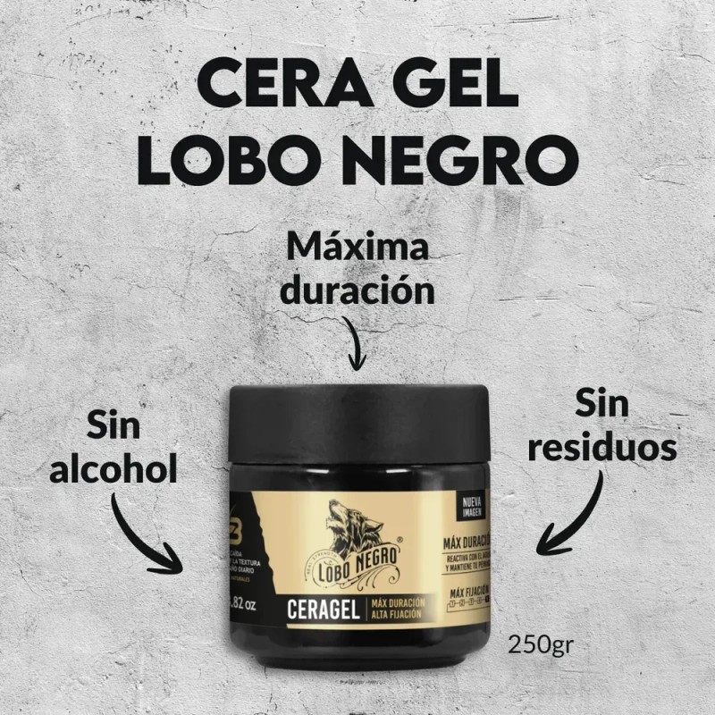 Lobo Negro Cera Gel Hombre Para Cabello Barba Bigote 250gr