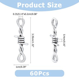 Hobbspring 60Pcs Thorns Charms Gothic Connector Charms Bulk Infinity Links Charms Alloy Wire Pendants Barbed Wire Jewelry Making Tibetan Style Metal Connector for DIY Crafts Bracelet Necklace Earring