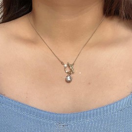 Inateannal Vintage Small Bead Ball Choker Necklace Gold Round Crystal Pendant Necklace Pearl OT Clasp Necklace Toggle Clasp Chain Necklace Hip Hop Necklace